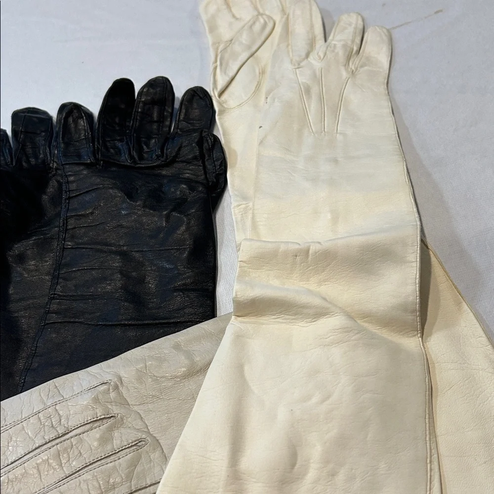 Vintage Leather and Fabric Gloves Set of 5 size is 6 1/2 to 7 1/2